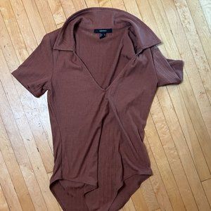 F21 Brown Collared Bodysuit